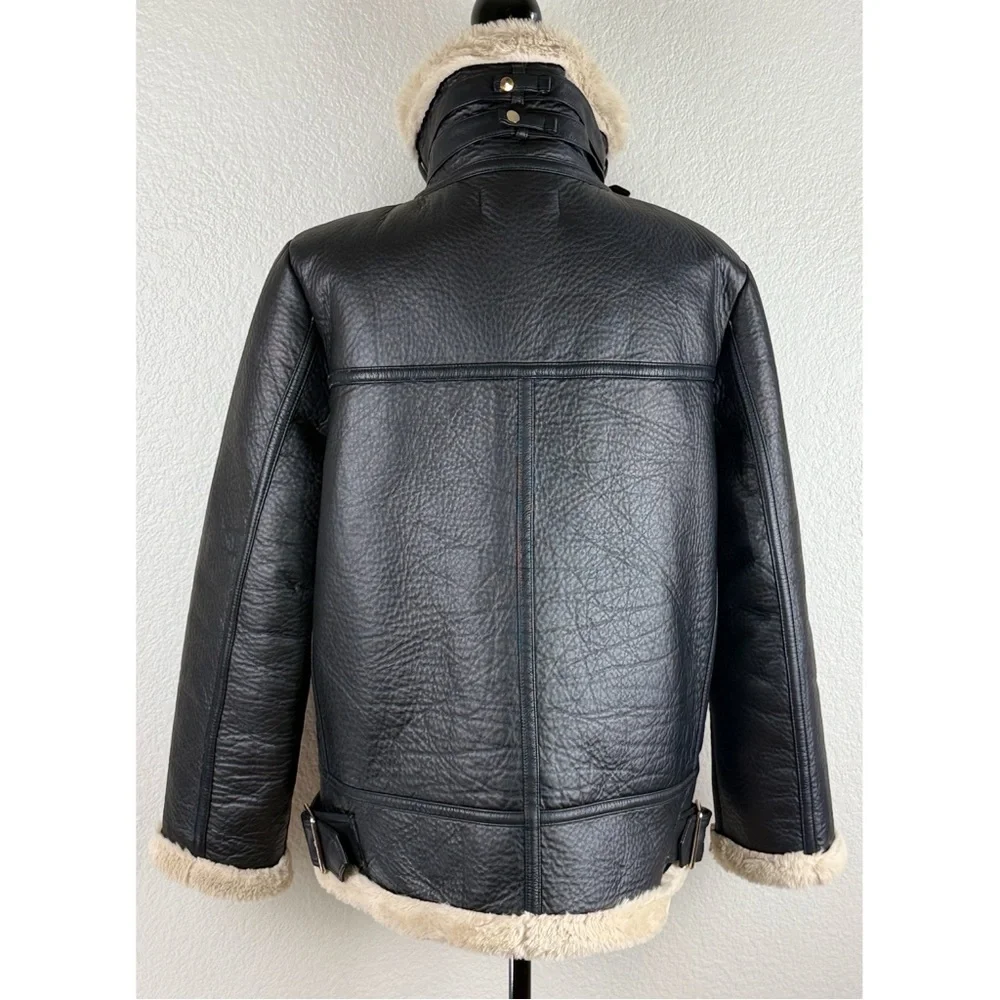 Zara Black Faux Leather Shearling Lined Aviator Jacket - Picture 7 of 12